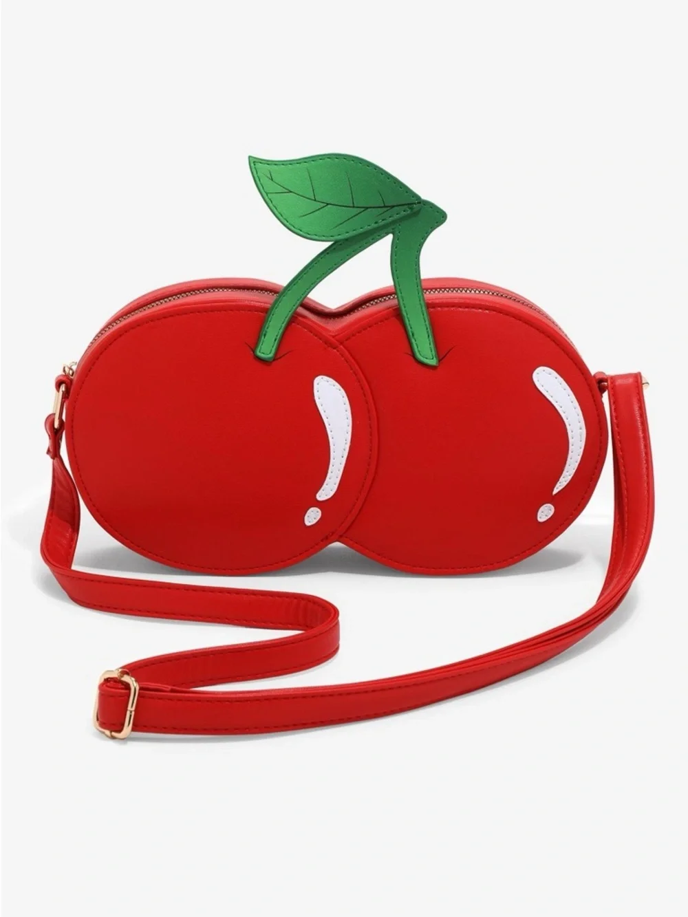 Red Cherry Crossbody Bag with Green Leaf Accent